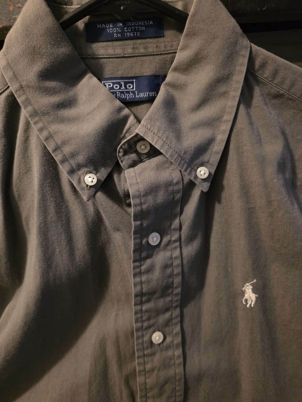 Polo by Ralph Lauren Olive Green Button-Down with Pony Logo Vintage 90s L Boys